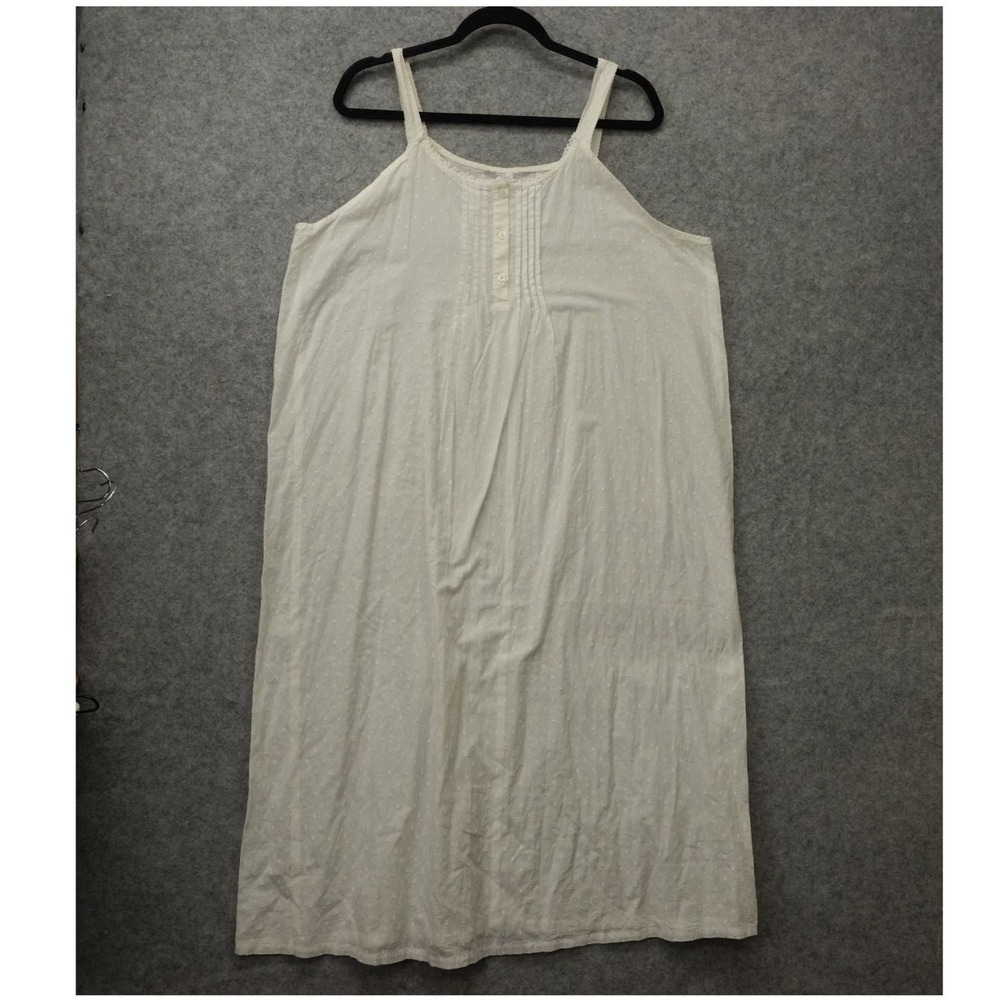 Vintage Victorian Nightgown Womens 2XL Plus White Swiss Dot Cottage Lounge Dress - Picture 1 of 9